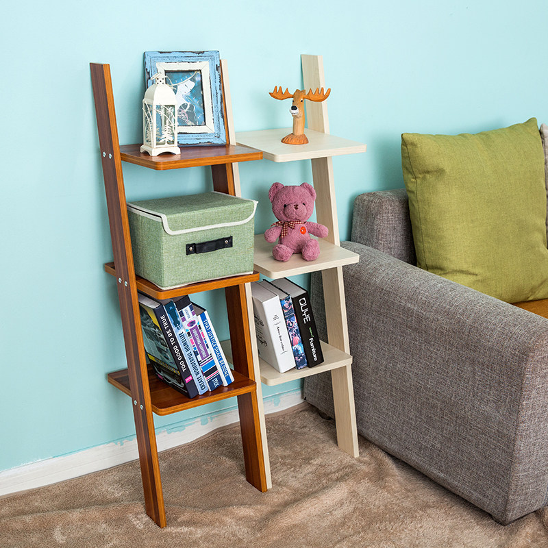 森鹿欧式客厅简易梯形装饰靠墙上木质置物架简约创意角落花架书架_不