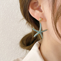 Blue starfish earrings female summer micro-inlaid earrings 2021 New Tide light luxury earrings niche advanced earrings