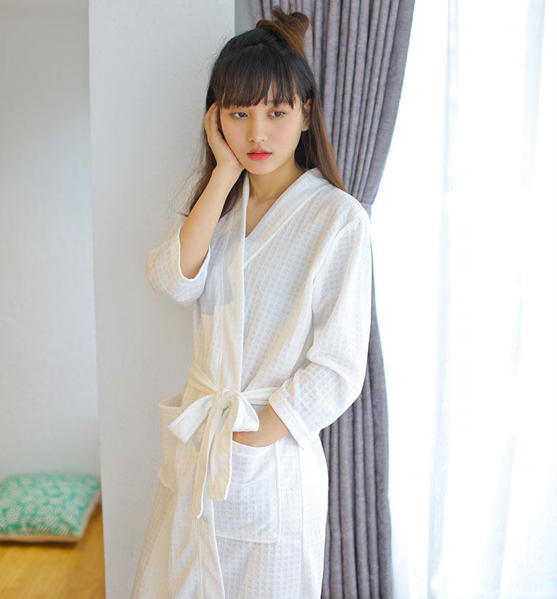 浴袍女夏季性感薄款透气吸汗睡袍男女士中长款浴衣睡衣情侣家居服