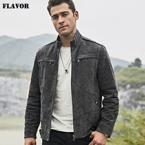 New leather leather men pigskin motorcycle leather jacket American casual stand collar short mens leather jacket