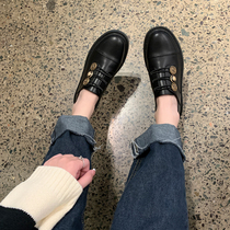 (sheii Su Yinyin) Miss of the Republic of China ~ Badge buckle belt stepping on a pedal loafers womens small leather shoes autumn