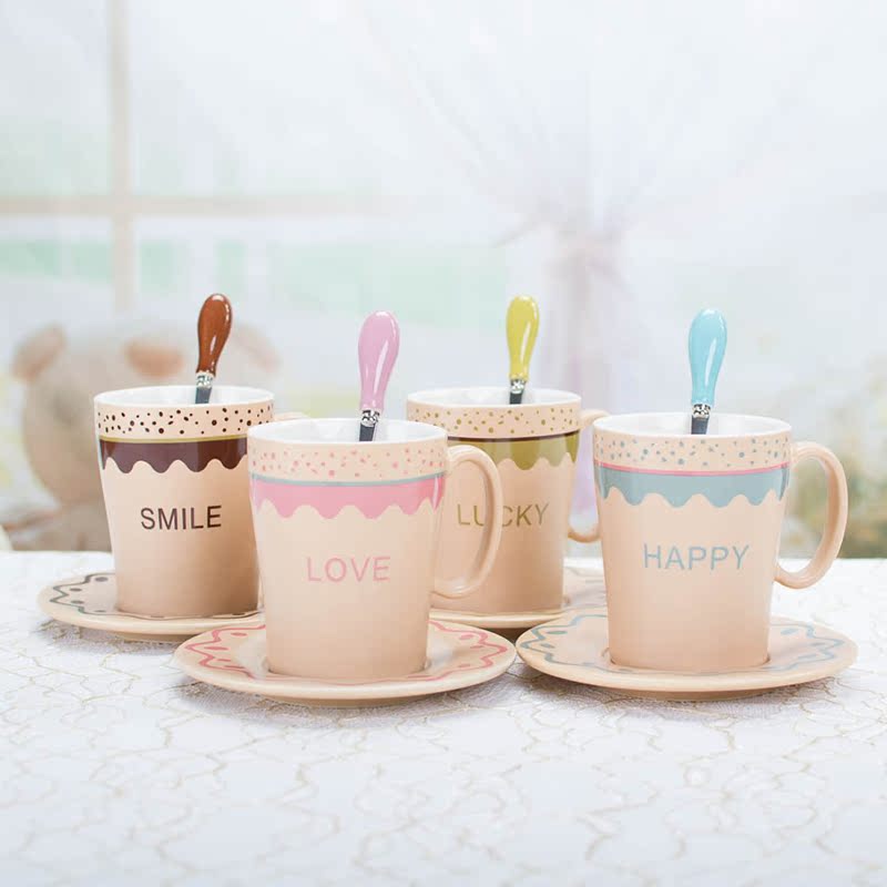 千易创意个性杯碟套装咖啡杯陶瓷马克杯带勺早餐牛奶杯办公室水杯产品展示图2