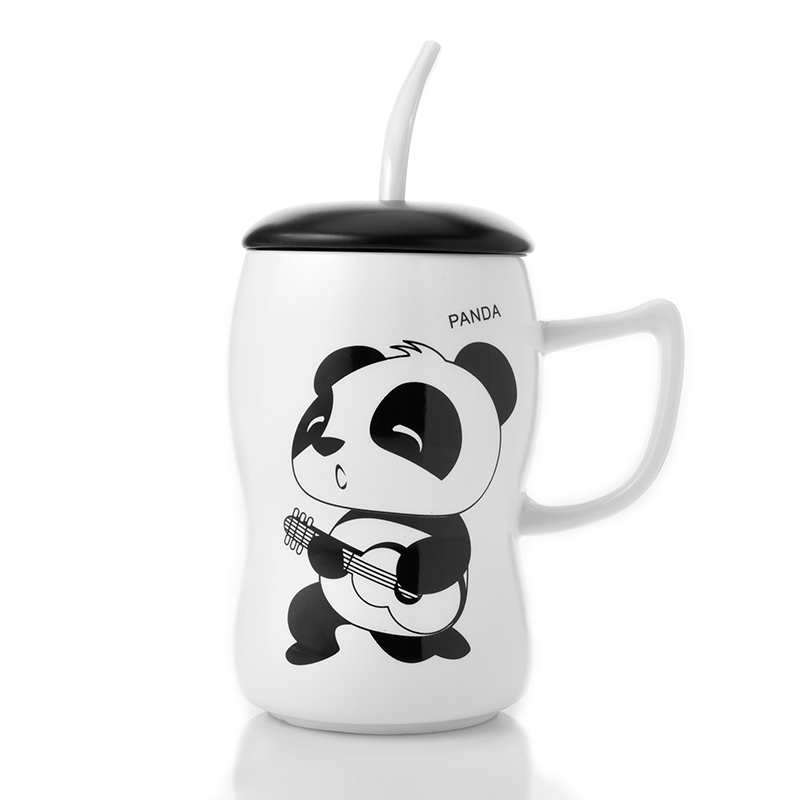 千易创意卡通熊猫马克杯陶瓷杯带盖吸管大容量牛奶杯情侣喝水杯子产品展示图5