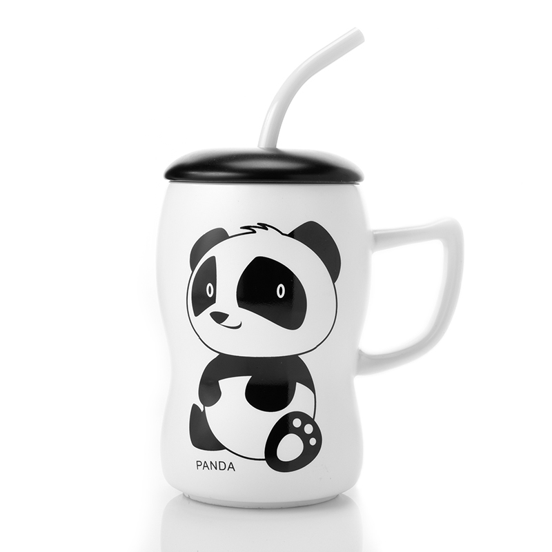 千易创意卡通熊猫马克杯陶瓷杯带盖吸管大容量牛奶杯情侣喝水杯子产品展示图4