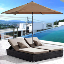 Rattan double bed beach resort villa courtyard pool leisure lounge bed recliner outdoor folding bed