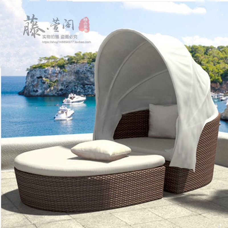 Outdoor Lying Bed Garden Courtyard Casual Single Lying Bed Balcony Rattan with fluffy and lying bed Lying Chair Rain Protection Sunscreen