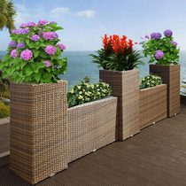 Outdoor imitation rattan flower box courtyard garden rattan flower pot floor flower a few outdoor balcony pe rattan flower stand furniture