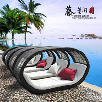 Outdoor rattan lying bed Villa engineering courtyard bed hotel swimming pool lunch rest rattan bed terrace imitation vine lying bed