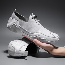 Clear Barn Handling Broken Code Special Price Genuine Leather Bean Shoe Male Tide Summer Small White Shoes Soft Bottom 100 Hitch Casual Leather Shoes pick up