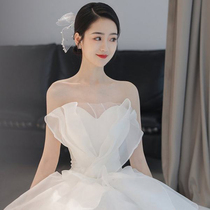 Wedding Dress 2022 New Breast Troweling Elegant Brides Korean Style Main Wedding Dress Lightweight Luxurious Texture Wedding Dress Outdoor Sarasen Style