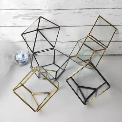 Eternal flower geometric glass flower room ring box diy making container transparent polygon square flower with lid