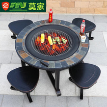 Mojia Iron Art Table And Chairs Combined Cast Aluminum Patio Home Barbecue Oven Charcoal Open-air Furniture Outdoor Barbecue Table And Chairs