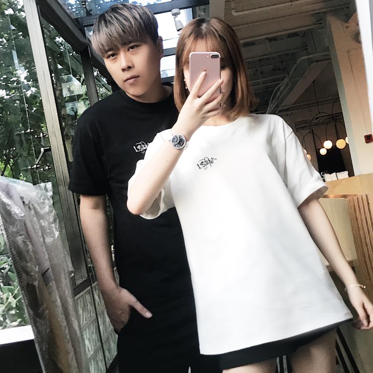uu大魔王 五五开同款百搭宽松圆领短袖显瘦刺绣印花t 男女同款