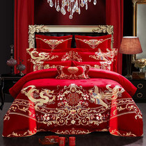 Wedding Celebration Four Sets Of Large Red All-cotton Dragon Pineware Embroidery Quilt Cover Pure Cotton Four Sets New Wedding House Piece Cover Bed Accessories