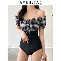 Swimsuit womens summer 2021 new one-piece Korean ins wind cover belly thin conservative student fairy seaside swimming suit
