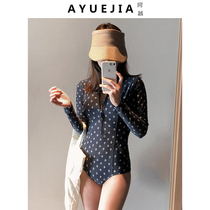 2021 new Korean ins swimming suit long-sleeved belly cover thin conservative fairy fan hot spring one-piece swimsuit female summer