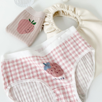 Strawberry Briefs Female Pure Cotton Unscratched Mid-Waist Spring Summer Thin girl Cute Day Ensemble Full Cotton Triangle Shorts Spring Autumn