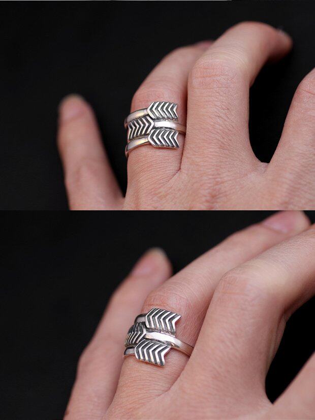 一休纯手工制作 cody sanderson纳瓦霍925纯银开口三箭戒指 指环_7折