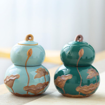 Gothic kiln tea pot large double-layer ceramic household Puer black tea storage tea tank moisture-proof sealed storage tank