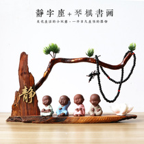 Creative Chinese Xuanguan weathered solid wood Purple Sand Pendulum Zen Imagery Monk small monk Modern minimalist Home Decorative Pendulum