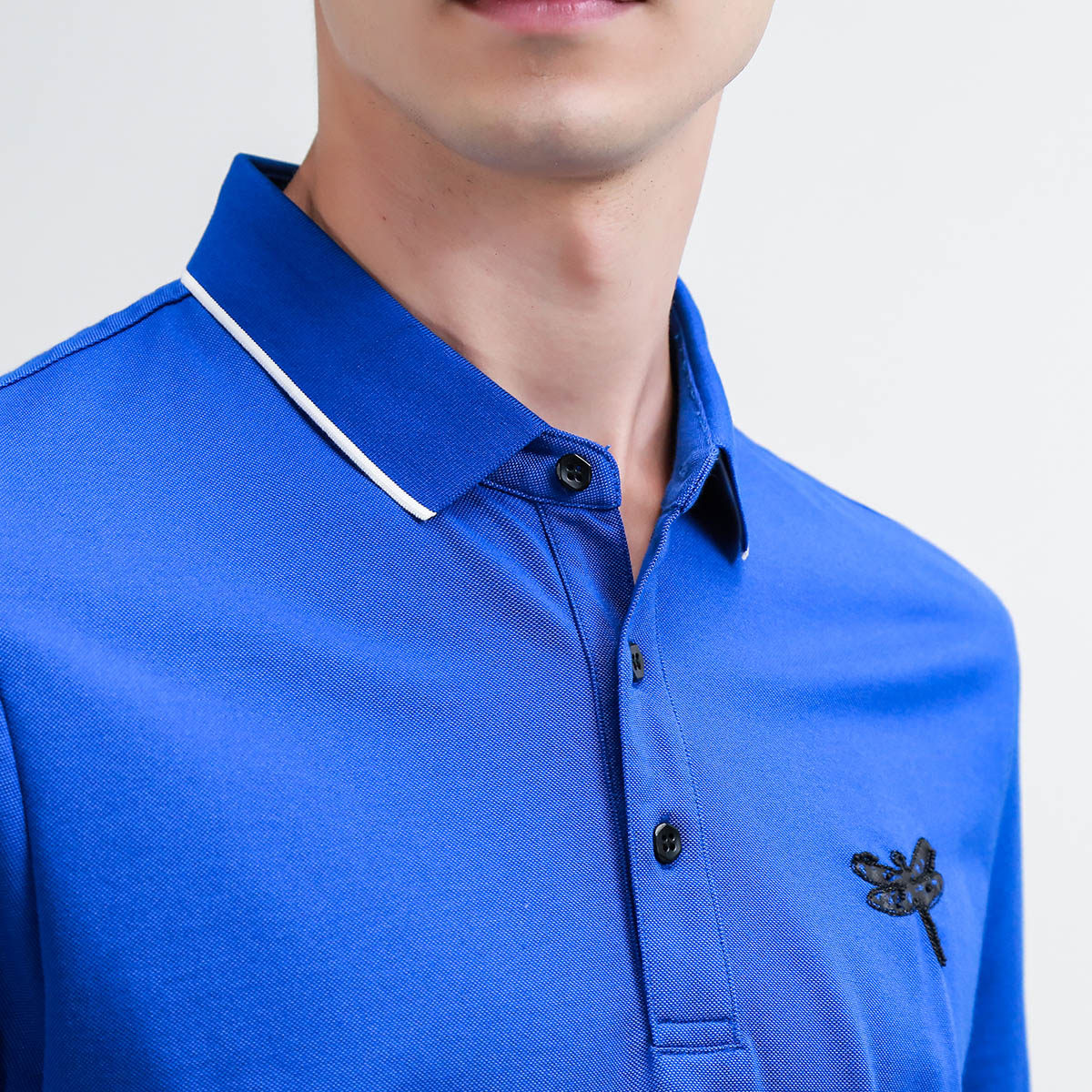 迪柯尼dikeni 春夏男装纯色蜻蜓绣标翻领商务休闲短袖polo衫