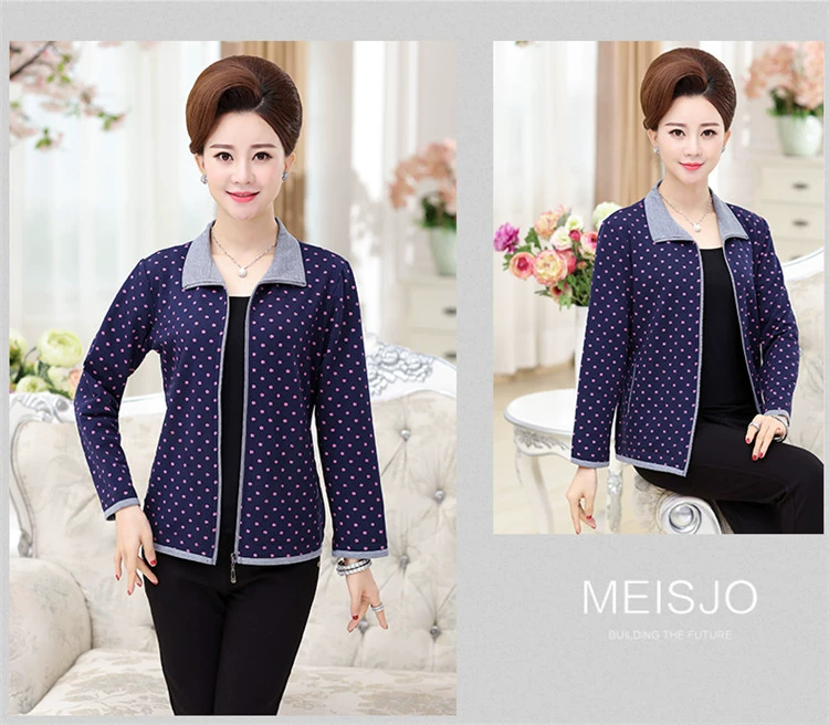 Phụ nữ trung niên và cao tuổi áo khoác cardigan cotton mùa xuân cộng với size mẹ béo mặc áo khoác mùa xuân và mùa thu áo len ngắn giản dị - Áo khoác ngắn