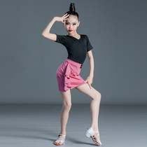 New Summer Girls Latin practice for children Latin dance dress Split Short Sleeves Training Summer School Class Dance Class
