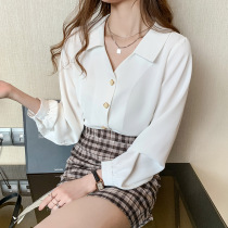 Design sensation Little crowdsourced snow spinning Sensation Long Sleeve Shirt Woman 2022 Chunqiu New Superfairy V Collar Blouse Career