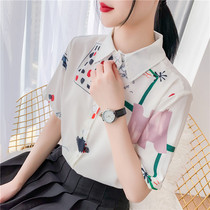 2021 summer dress new floral chiffon shirt womens short sleeve student design sense niche shirt Hong Kong style loose top