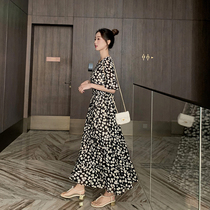 French long dress childrens spring and summer 2021 new small daisy chiffon Korean version floral dress temperament is thin