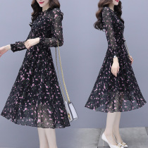 2021 spring new womens French vintage long sleeve Chiffon dress female thin temperament floral skirt summer