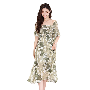 New style one shoulder short sleeve printed chiffon dress in summer 2020