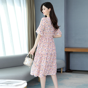 New Style Floral Short Sleeve Chiffon Dress in 2020 summer