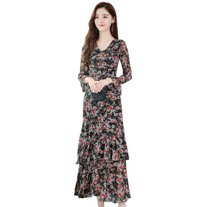 New long sleeve Floral Chiffon Dress in spring and autumn 2020