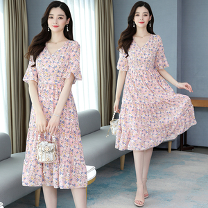 New Style Floral Short Sleeve Chiffon Dress in 2020 summer