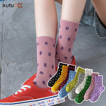 Sequence diagram socks female tide Net red black wave dot stockings Japanese Joker cotton socks high-top casual women socks ins