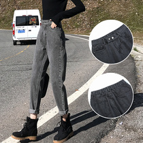 Elastic waist jeans Women 2020 Spring and Autumn loose thin elastic radish Haren pants straight tube high waist dad pants