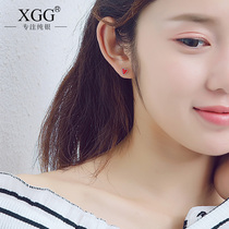 Drop glaze lovely red loving mini S925 pure silver ear nail silversmith 100 lap earthen birthday present female anti-allergy