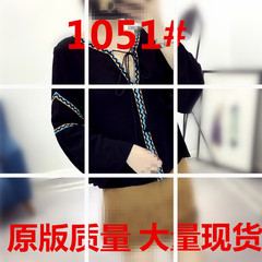 2017春新款韩版女装流苏系带圆领民族风喇叭袖衬衫