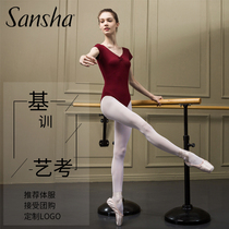 Sansha French Sansha Adult V-neck dance practice one-piece short-sleeved halter ballet gymnastics performance suit