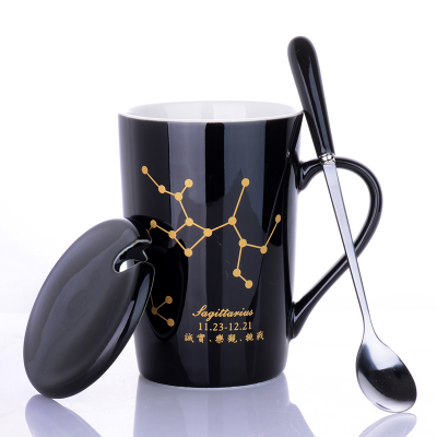 ceramic cup female student korean version drinking cup home male constellation coffee cup mug with lid spoon large capacity