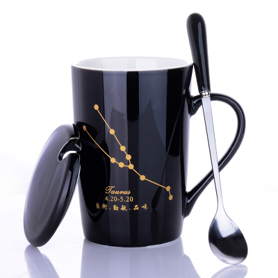ceramic cup female student korean version drinking cup home male constellation coffee cup mug with lid spoon large capacity