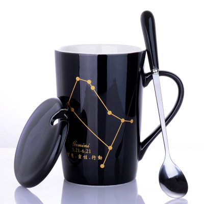 ceramic cup female student korean version drinking cup home male constellation coffee cup mug with lid spoon large capacity