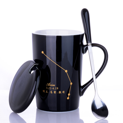 ceramic cup female student korean version drinking cup home male constellation coffee cup mug with lid spoon large capacity