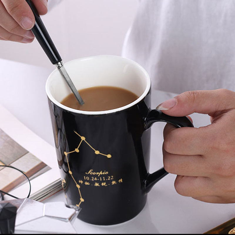 ceramic cup female student korean version drinking cup home male constellation coffee cup mug with lid spoon large capacity