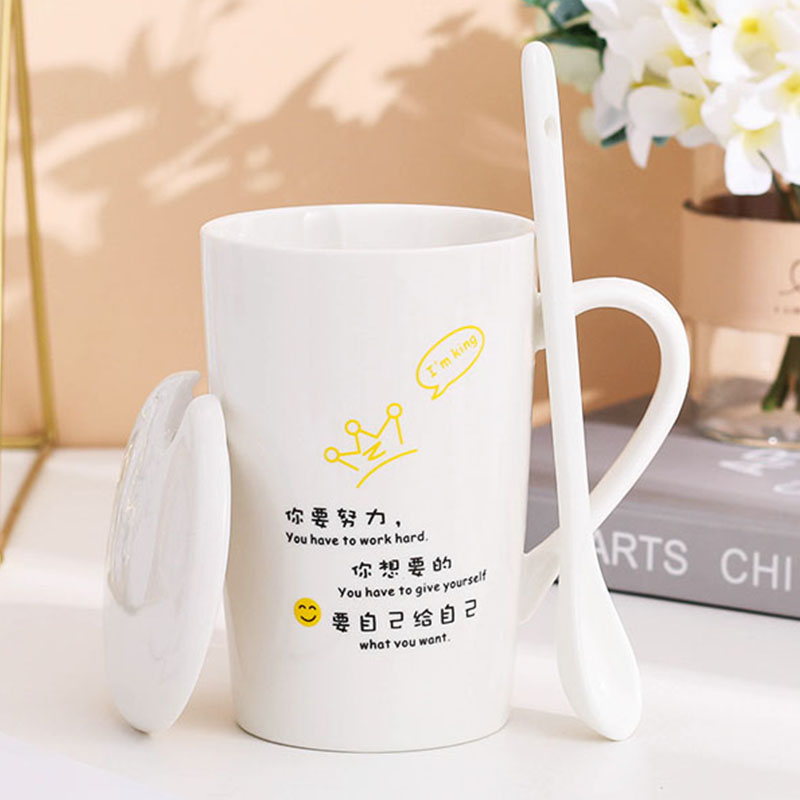 ceramic cup female student korean version drinking cup home male constellation coffee cup mug with lid spoon large capacity