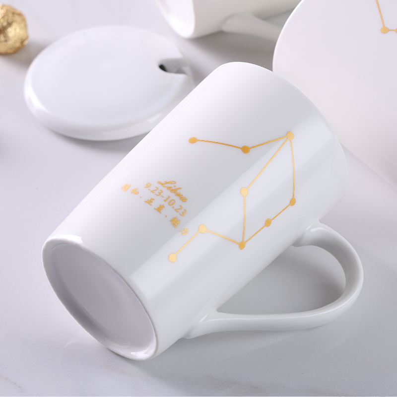 ceramic cup female student korean version drinking cup home male constellation coffee cup mug with lid spoon large capacity