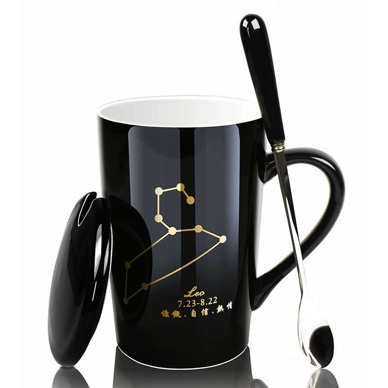 ceramic cup female student korean version drinking cup home male constellation coffee cup mug with lid spoon large capacity