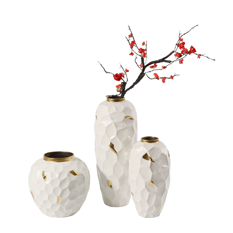 New Chinese style white mesa of up phnom penh ceramic vase furnishing articles table sitting room ground ark, dried flowers, geometric flower arrangement