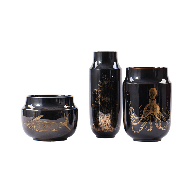 Nordic contracted Europe type modern ceramic vases, black and gold flower implement new Chinese style between example show porch place